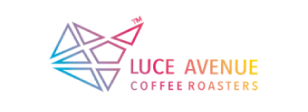 Colorful geometric lightbulb with arrow and LUCE AVENUE COFFEE ROASTERS text logo.