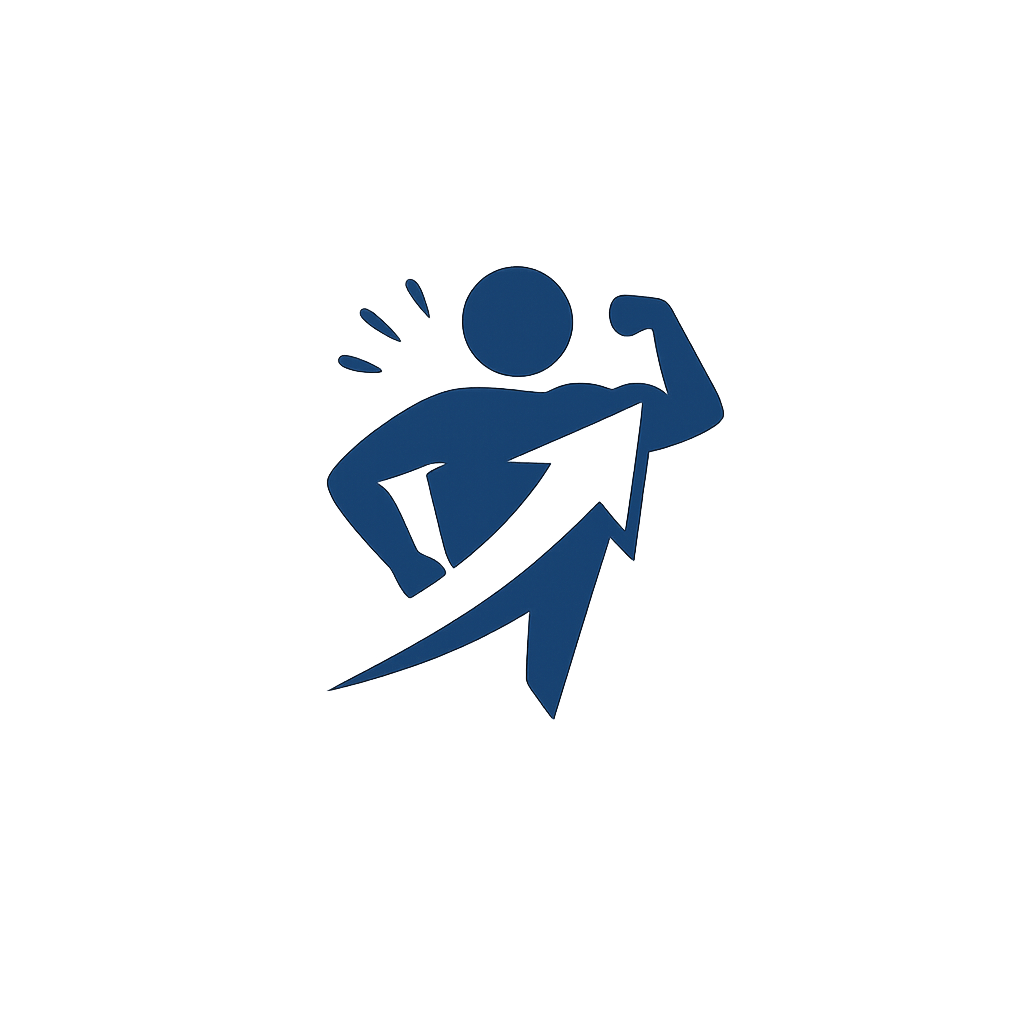 Icon of a person flexing an arm with an upward arrow symbolizing growth or strength.