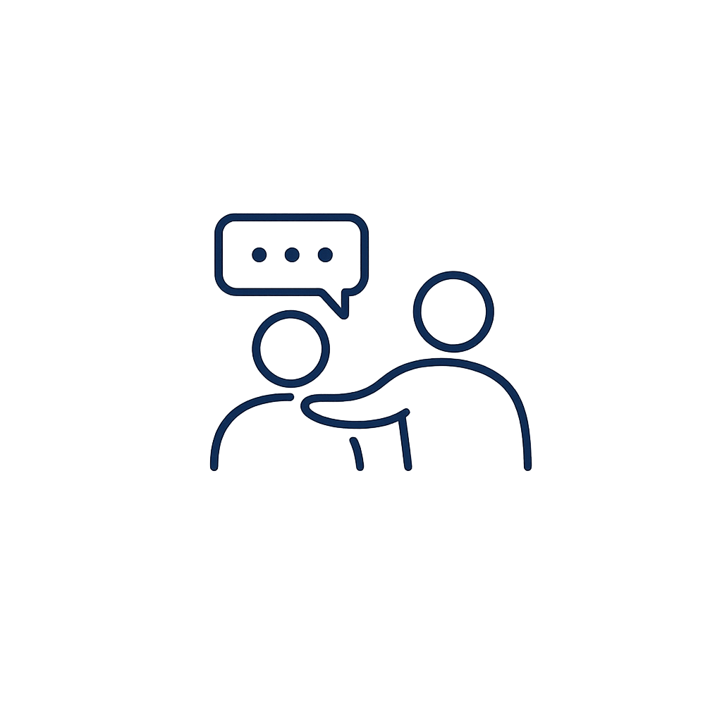 Line icon of two people with a speech bubble containing three dots above one person.