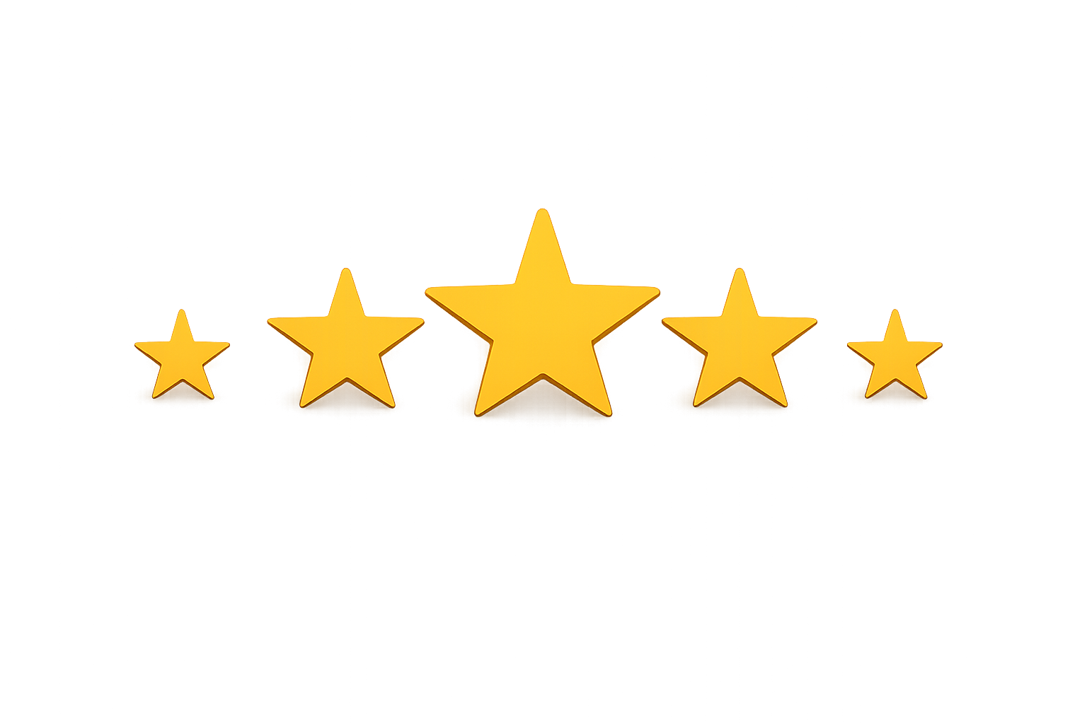 Five glowing yellow stars of varying sizes aligned on a blurred gray background.