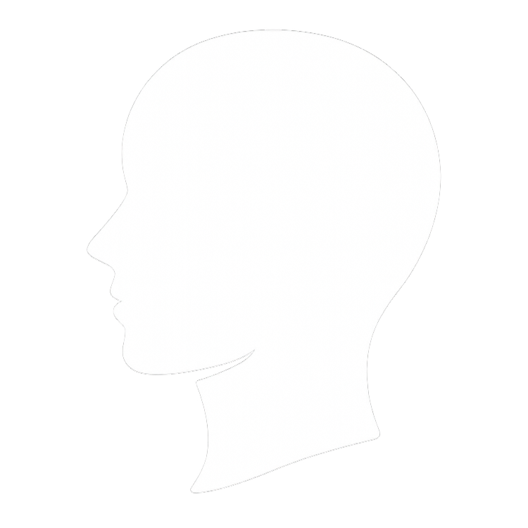 White silhouette of a human head in profile against a black background.