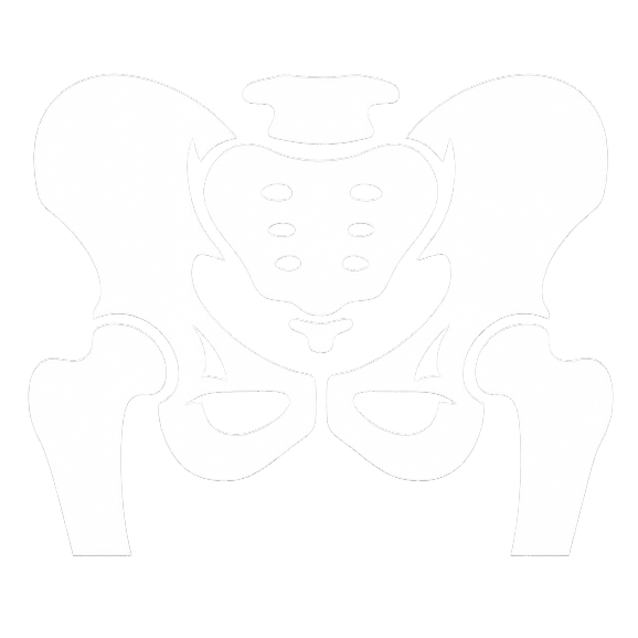 White pelvis and hip bones silhouette on a black background.