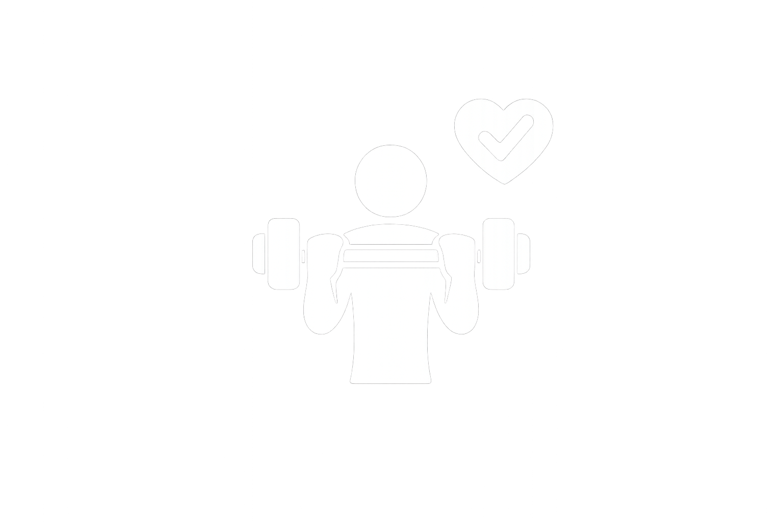 Icon of person lifting a barbell with a heart and checkmark symbol above them.