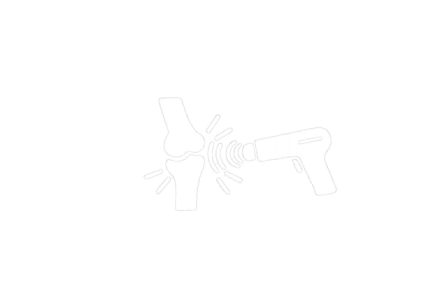 Illustration of ultrasound device emitting waves toward a human knee joint.