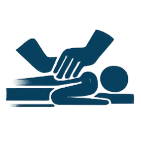 Icon of a person lying face down receiving a hand massage or physical therapy on the back.