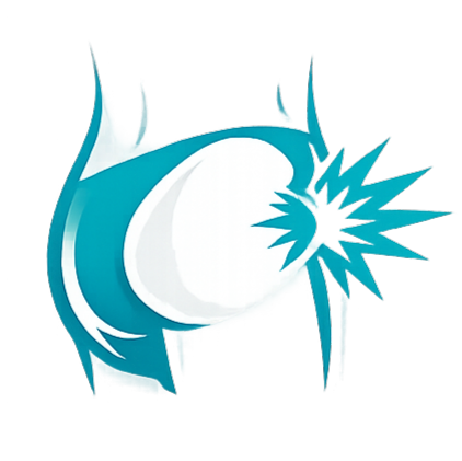 Cartoon-style blue and white blast or shockwave effect with jagged edges on black background.