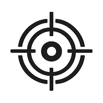 Black target symbol with concentric circles and four crosshairs centered on a white background.