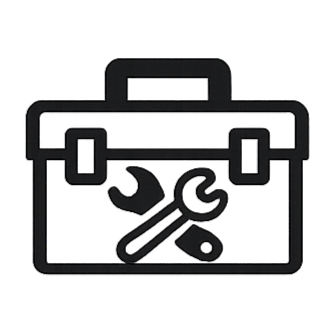 Black outline of a toolbox with wrench and screwdriver crossed on the front.
