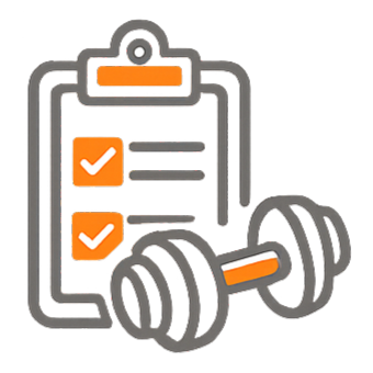 Clipboard with checklist and a dumbbell representing fitness training or workout planning.