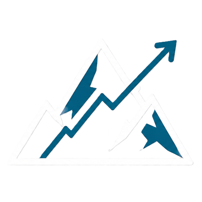 White mountain outline with a blue upward trending arrow crossing the peaks.