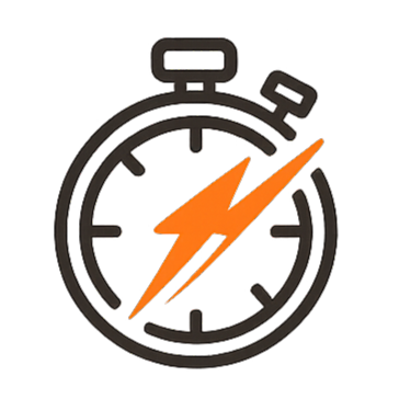 Stopwatch with an orange lightning bolt inside symbolizing speed or quick timing.