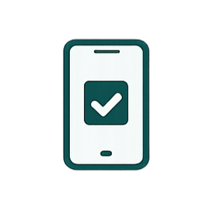 Mobile phone icon with a checkmark on the screen representing online reservations confirmation.