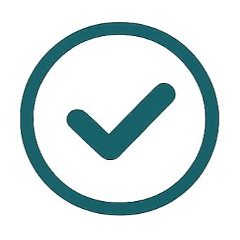 Dark teal checkmark inside a circle on a transparent background.