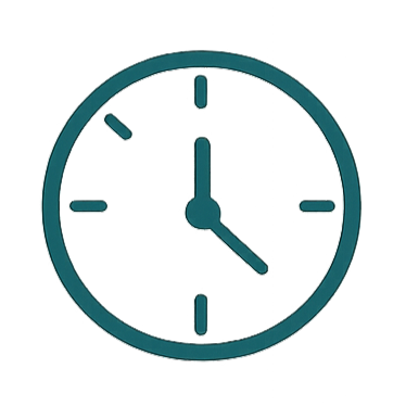 Clock face showing time 3:00 with hour and minute hands and four markers.