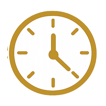 Clock showing the time as 12:23 with gold frame and markers on a white face.