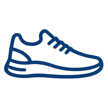 Outline drawing of a modern sneaker shoe viewed from the side.