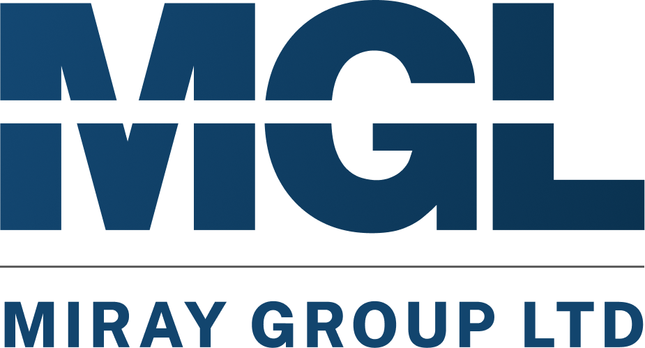 Logo of Miray Group Ltd with stylized letters MGL in dark blue above the company name.