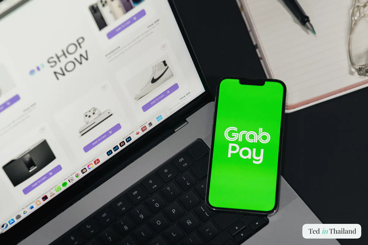 GrabPay rideshare app open on a smartphone, used for getting around Koh Samui alongside InDrive
