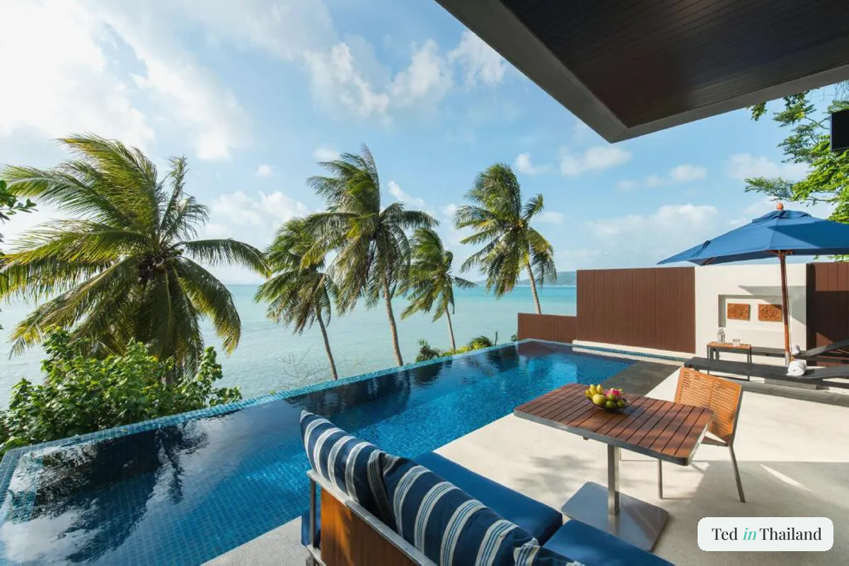 Private pool villa with ocean view at Conrad Koh Samui on the Taling Ngam hillside