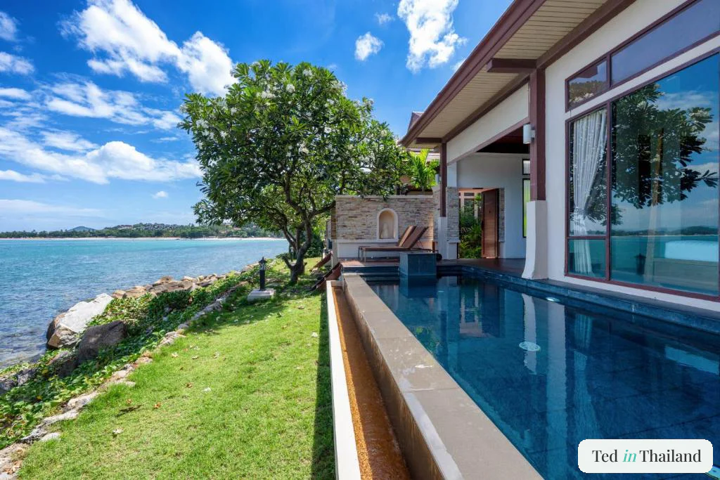 Oceanfront villa with private pool at The Sarann Hotel on Chaweng Noi, a quiet mid-range hotel in Koh Samui