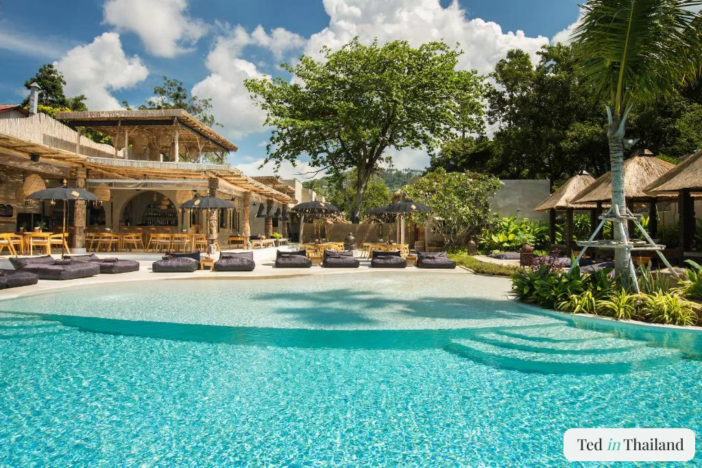 Beachfront pool and beach club deck at Karma Resort on Bophut Beach, Koh Samui