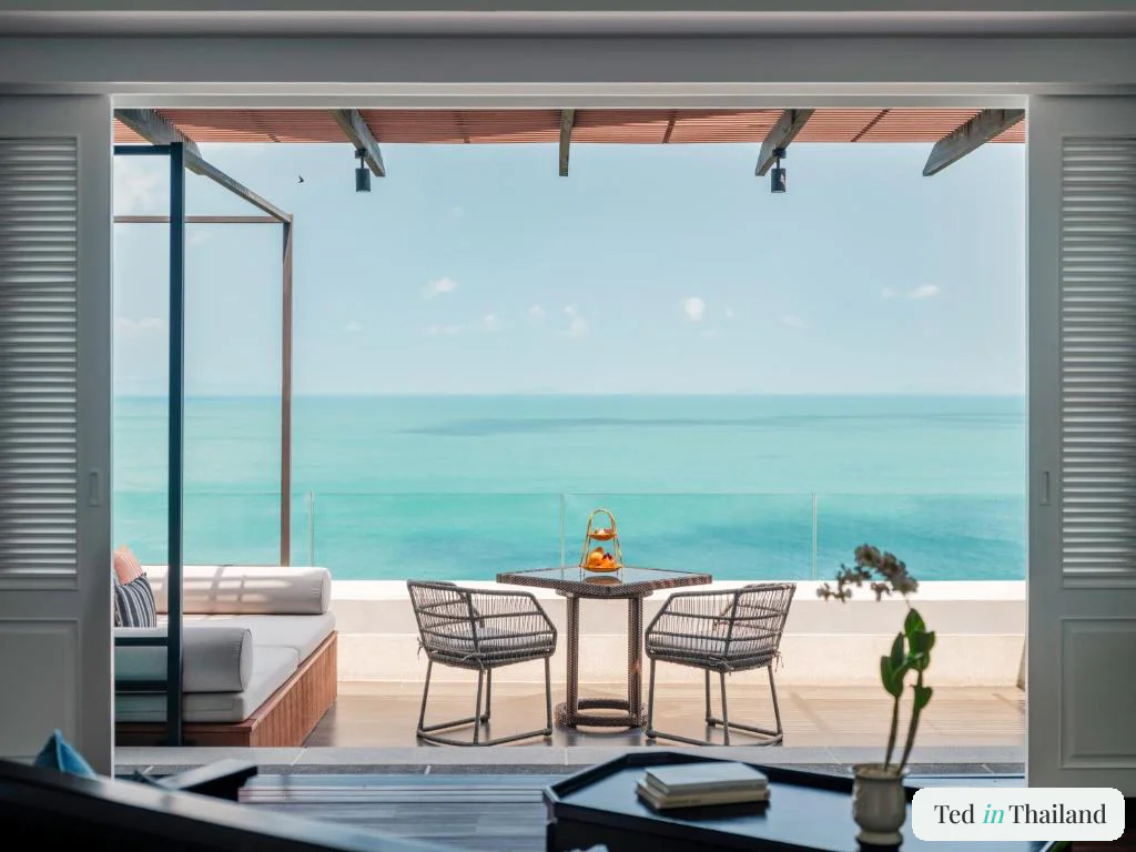 Suite terrace at InterContinental Koh Samui overlooking turquoise west coast water near Taling Ngam Beach