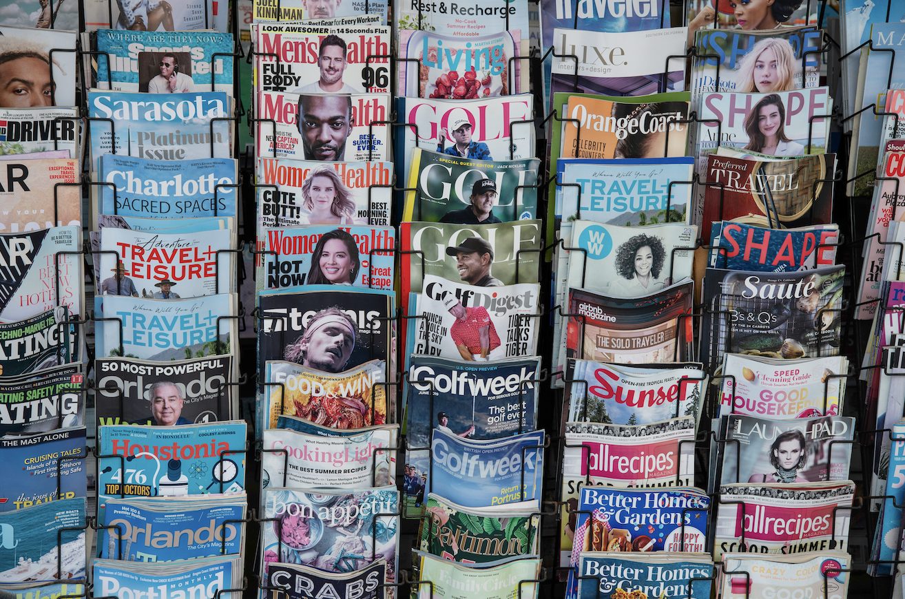 multiple magazines about travel, automobile, women health, and fashion
