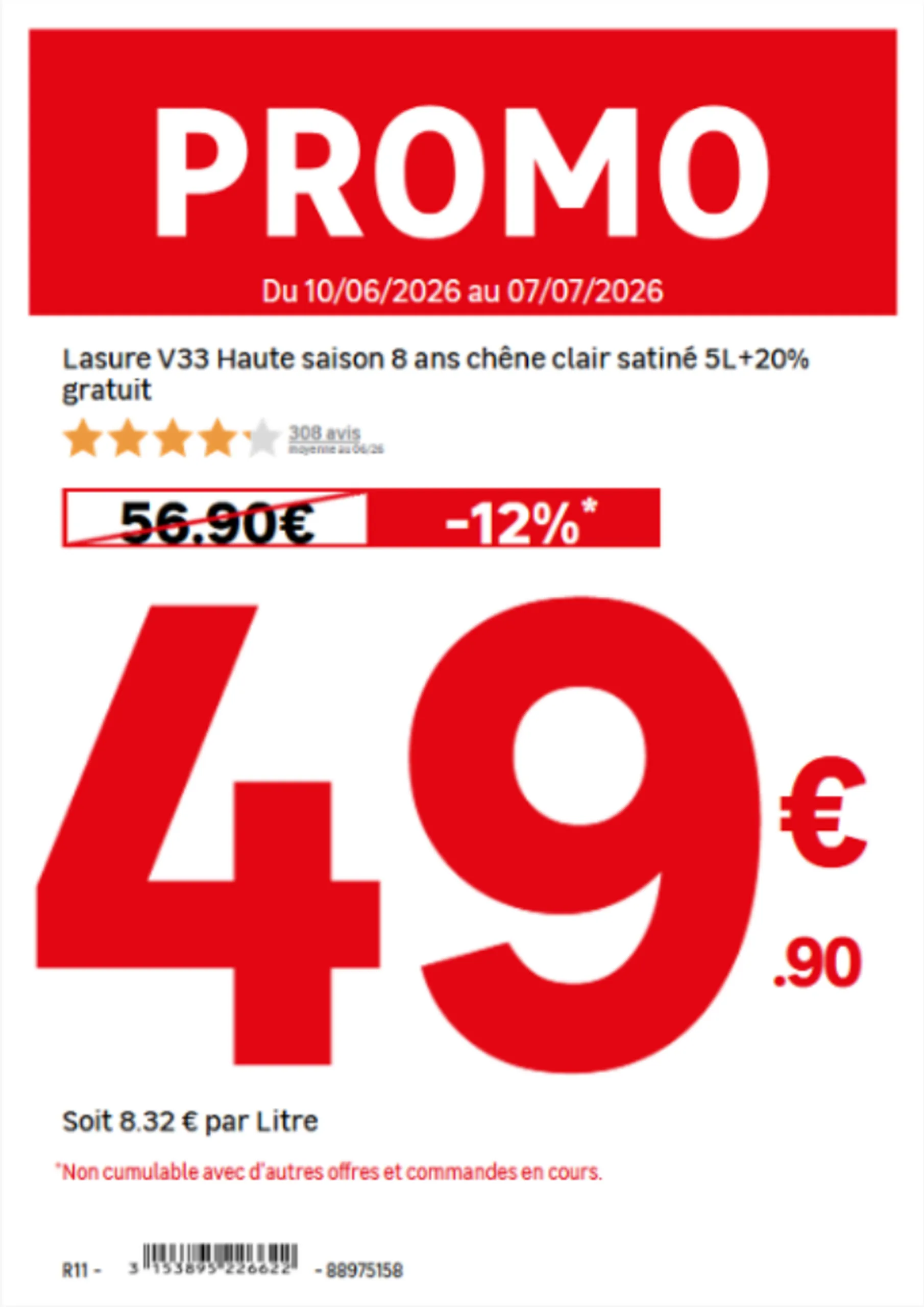 Affiche prix promotionnelle affichant automatiquement le prix au litre