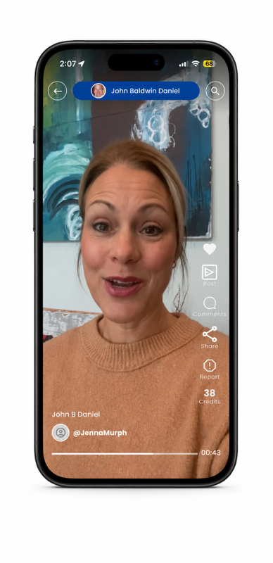 Eulo mobile app showing a video tribute to John Baldwin Daniel