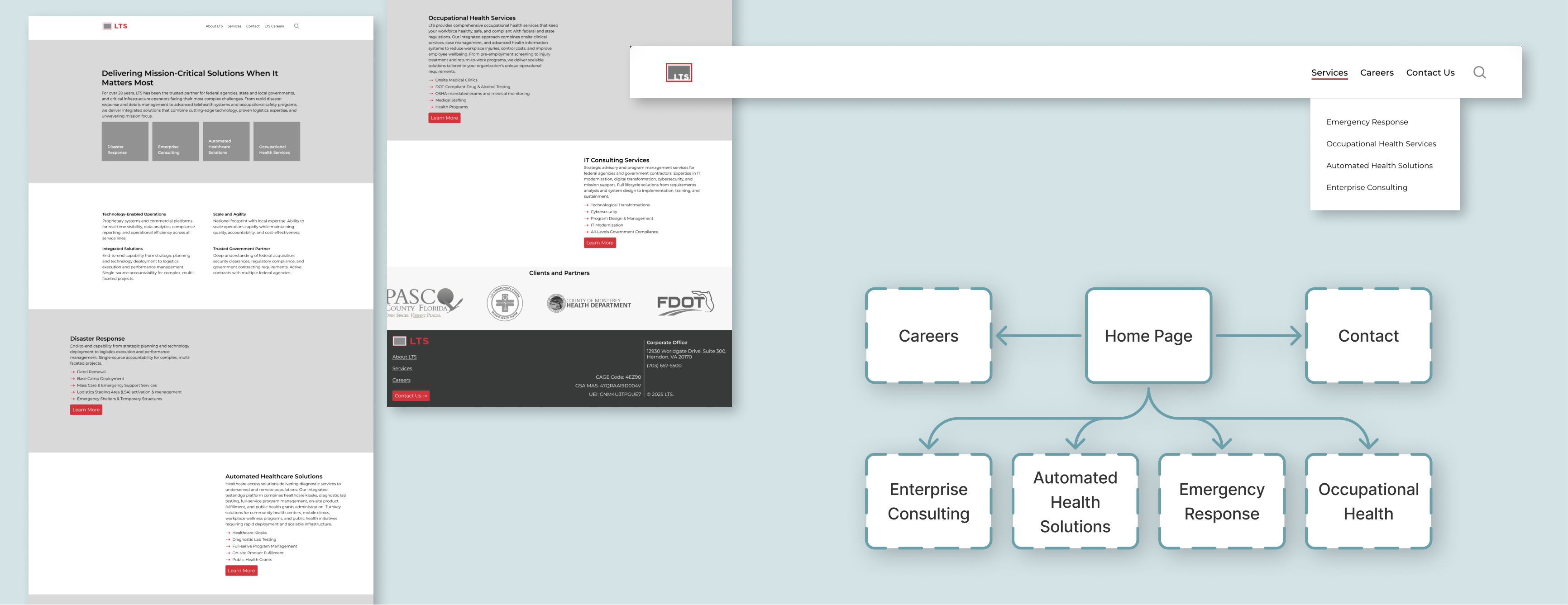 LTS website redesign screenshot showing updated division-first layout