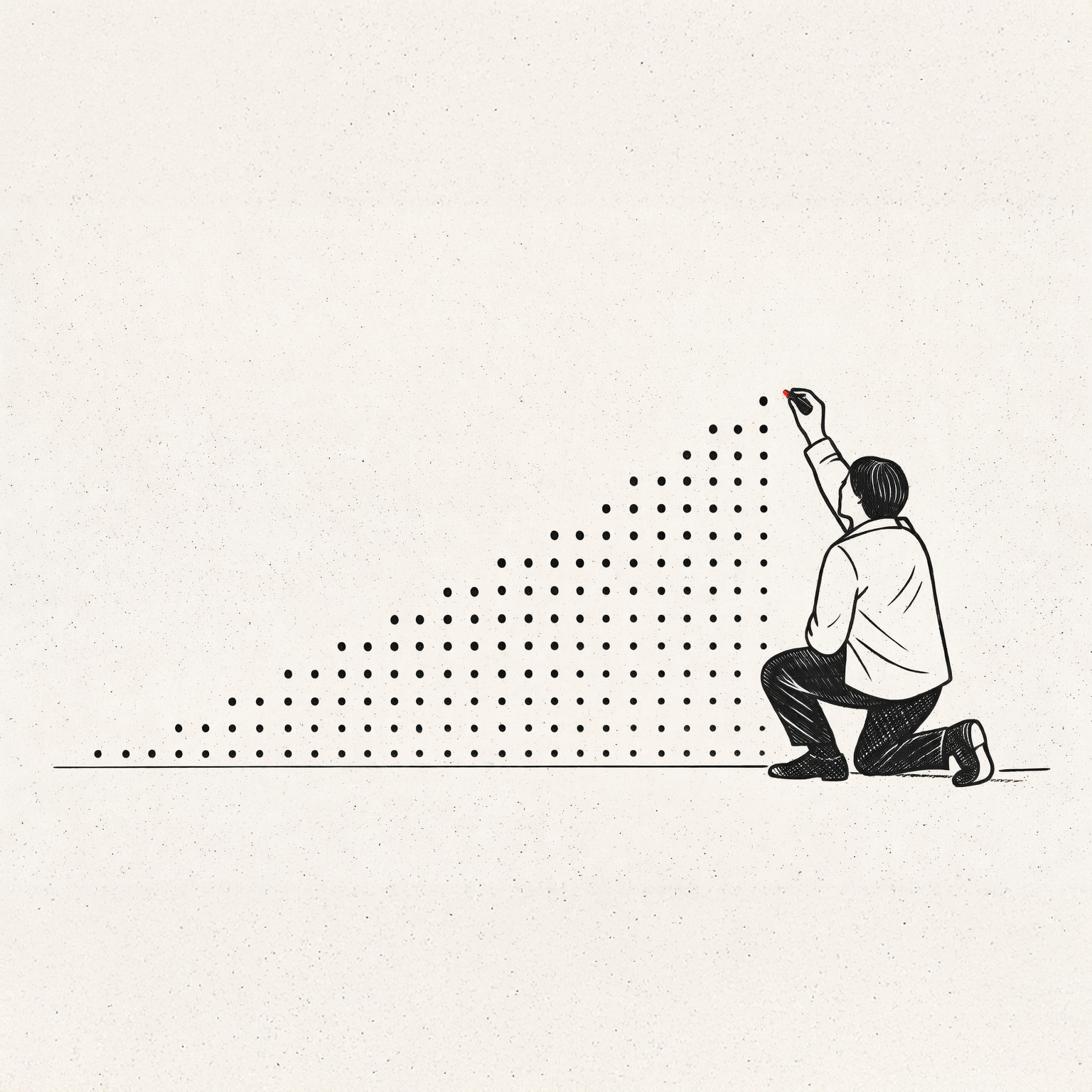 Minimal illustration of two people standing on separate cliffs, holding a red string stretched between them, symbolizing connection across distance.
