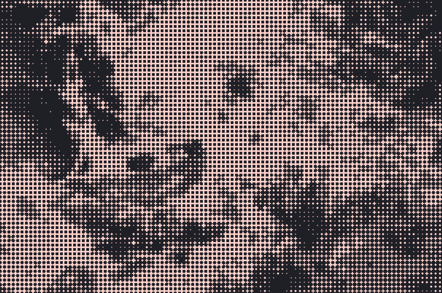 Halftone illustration of turbulent ocean surface with foaming 
waves, rendered in duotone peach and dark navy