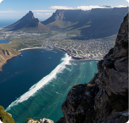 Table Mountain with its flat summit rising above Cape Town