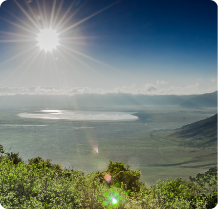 Ngorongoro Crater showing its circular rim and grassy interior landscape