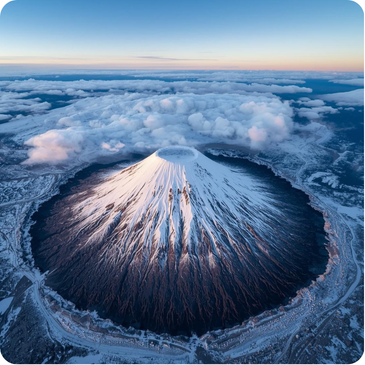 Mount Erebus with icy slopes and a small steaming volcanic crater