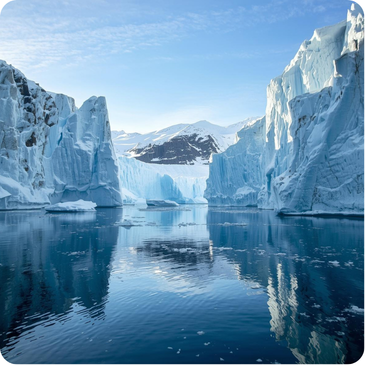 Lemaire Channel with tall cliffs and drifting icebergs in a narrow passage