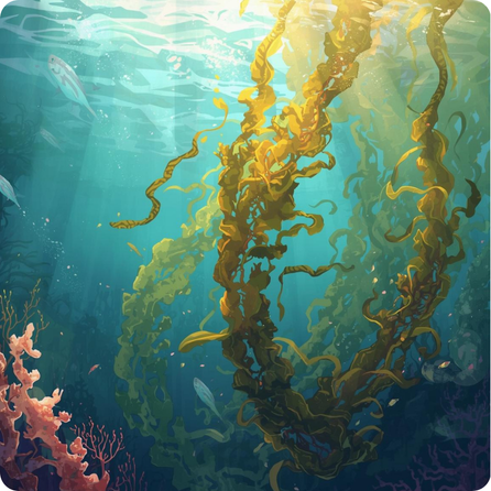 Antarctic seaweed swaying underwater with long green strands