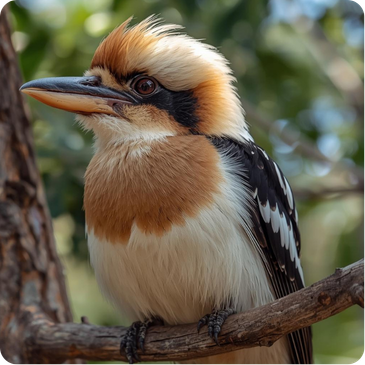 Kookaburra perched on a branch with brown wings and a large beak