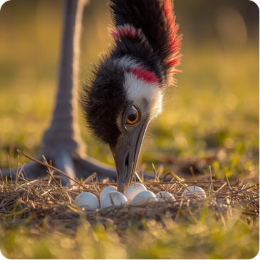 Emu standing tall with long legs, shaggy feathers, and a narrow beak