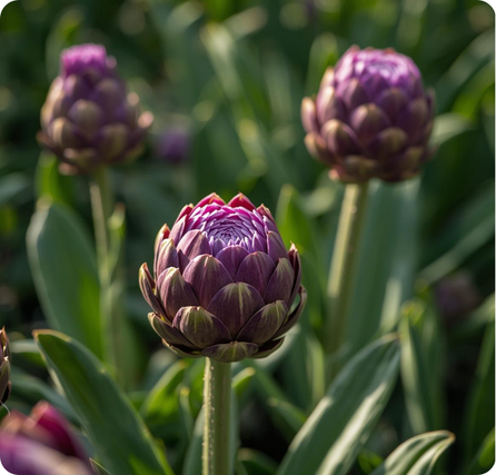 Artichoke with green layered leaves forming a tight spiky bud