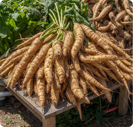 Yuca root with light brown skin and white starchy interior