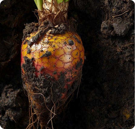 Mashua root with elongated shape and reddish-orange skin