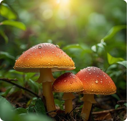 Hongos amazónicos with earthy brown caps and thick stems