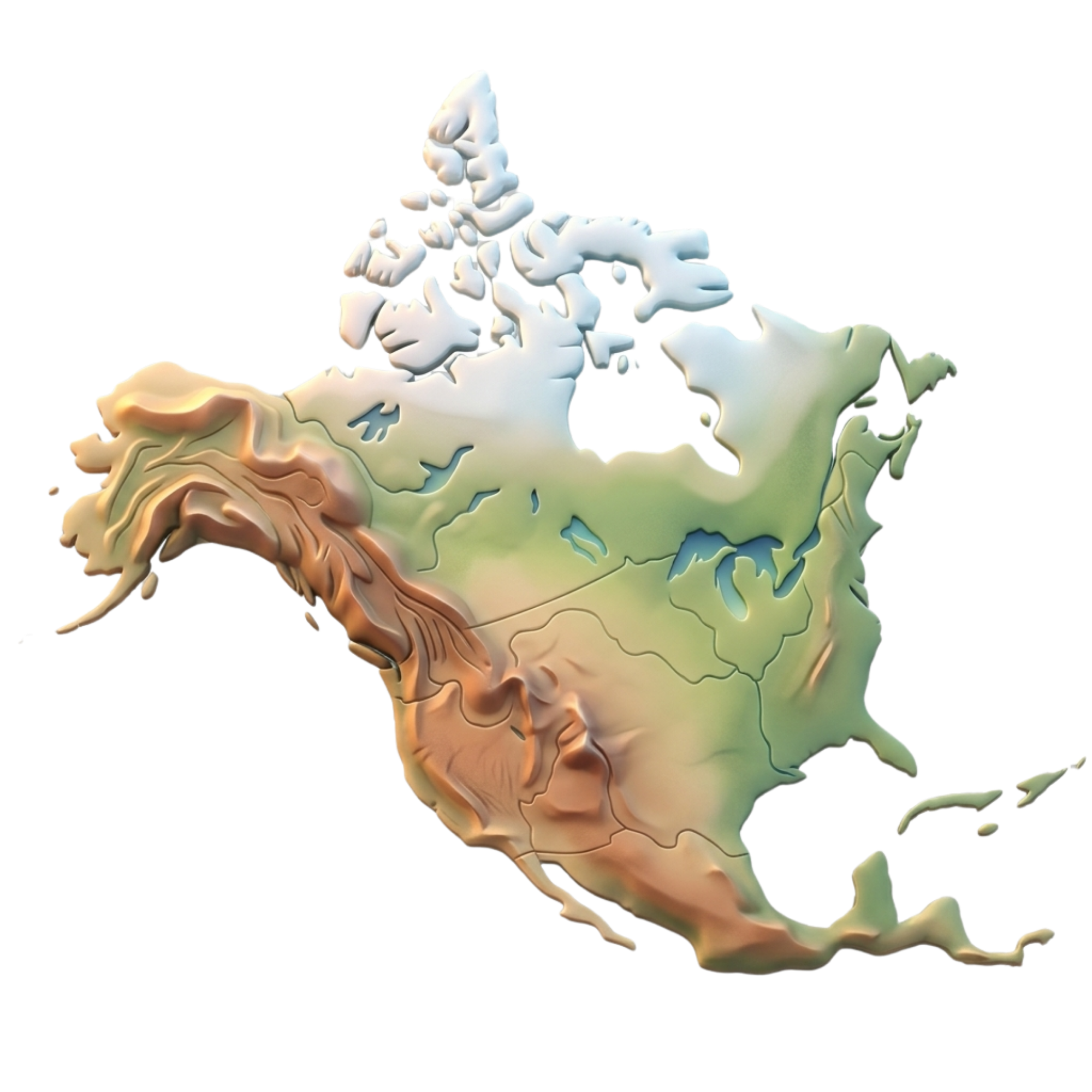 Realistic image of the North American continent
