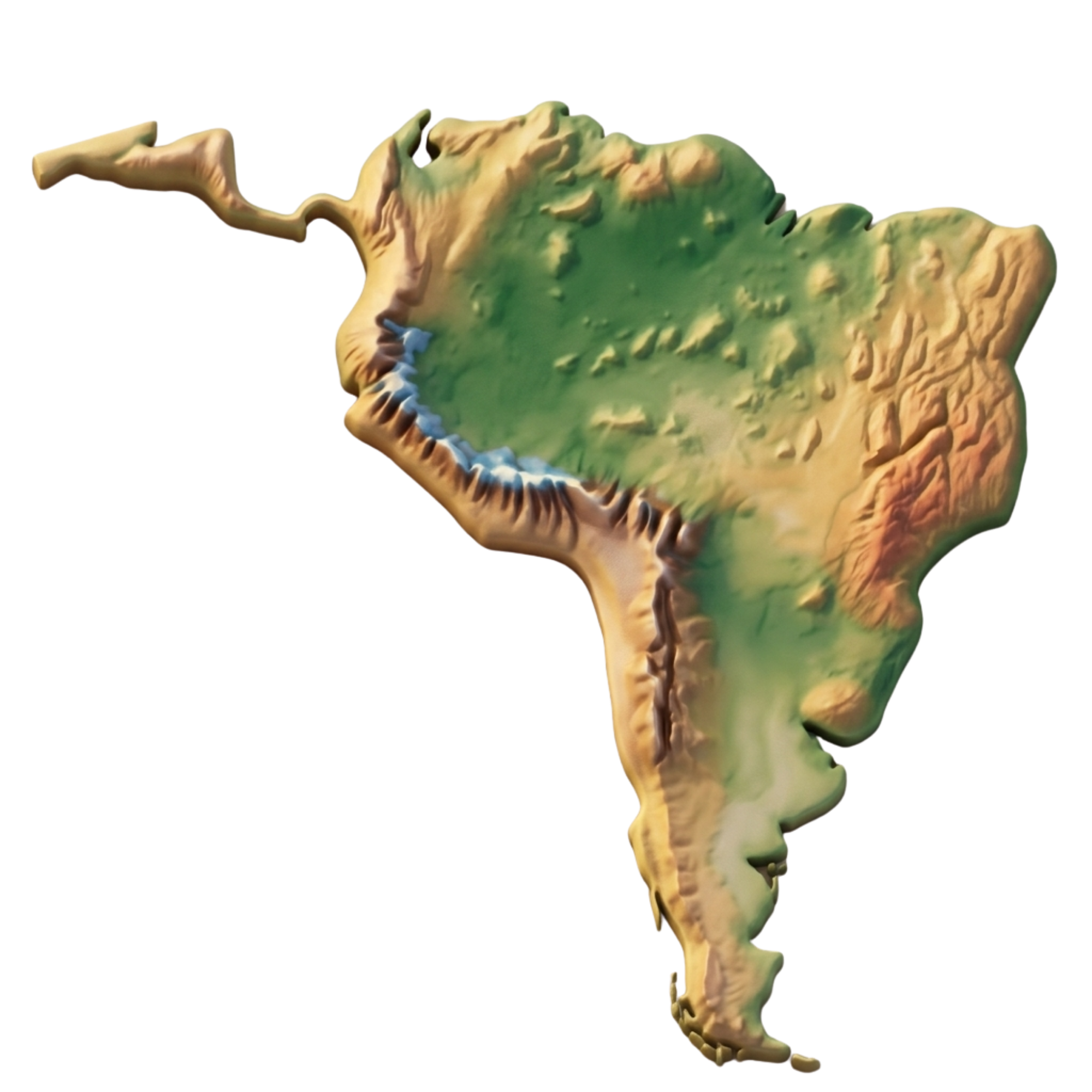 Realistic image of the continent of South America