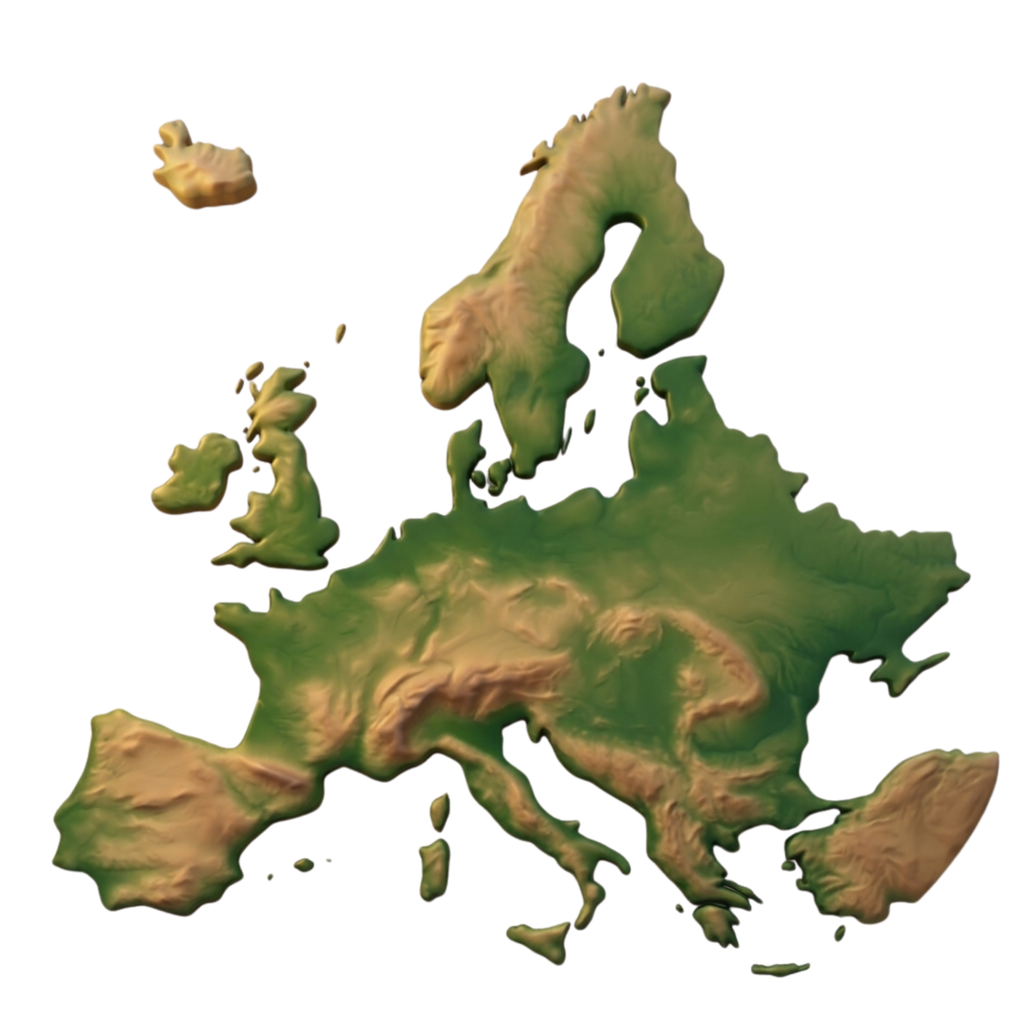 Realistic image of the continent of Europe