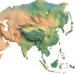 Realistic image of the continent of Asia