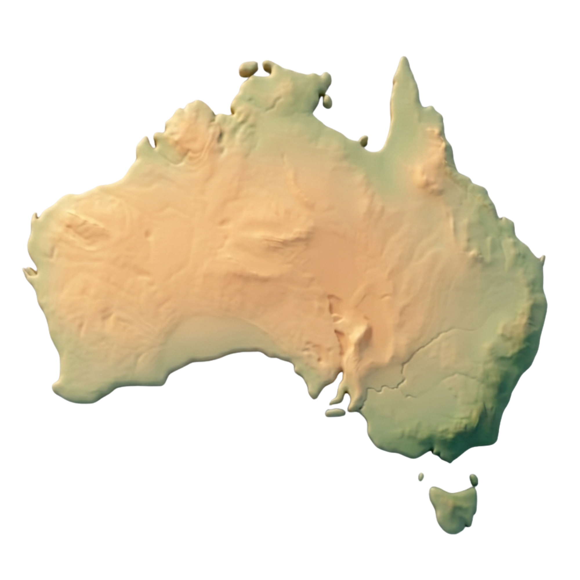 Realistic image of the continent of Australia