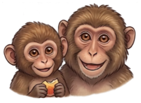 Asia two monkey cartoon head shots