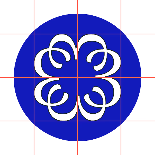 43 Ink Logo. It's 4 three's, each one rotated and mirrored to form a circular mark. It appears on a grid here, showing the proportions and careful thought.